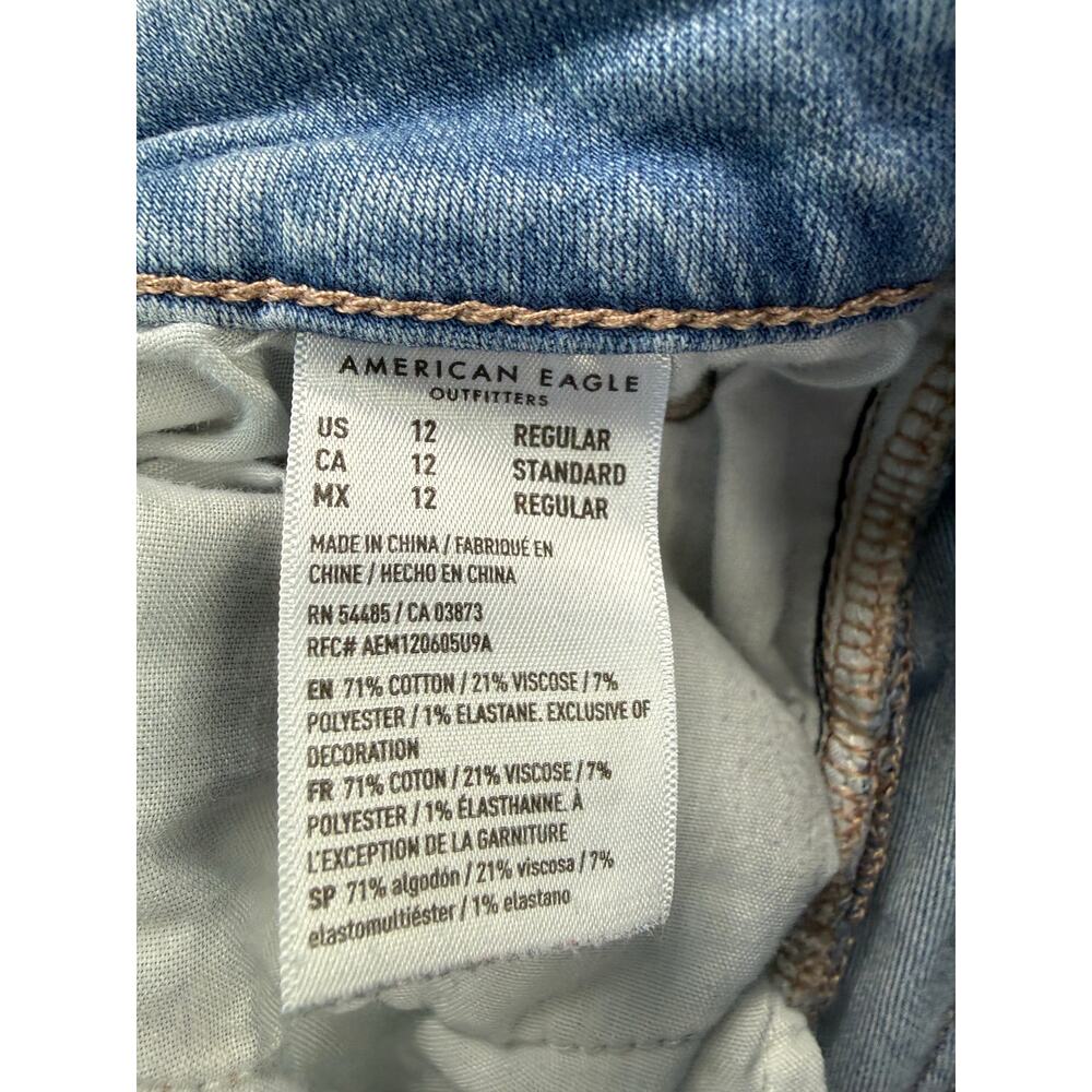 AE Next Level Ripped Super High-Waist Flare Jeans Women's 12 Blue Denim Stretch - Picture 3 of 16